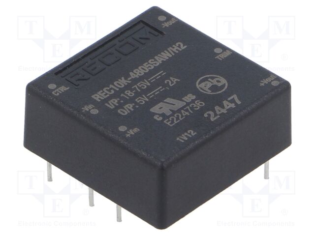 Converter: DC/DC; 10W; Uin: 18÷75V; Uout: 5VDC; Iout: 2A; 1"x1"