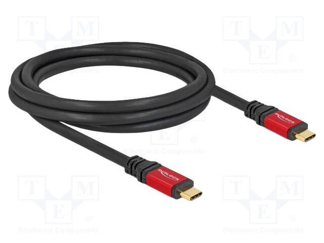 Cable; USB 2.0; USB C plug,both sides; gold-plated; 2m; black