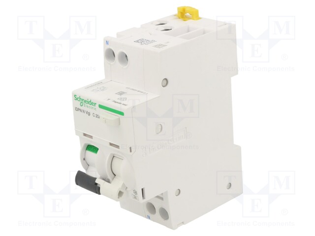 RCBO breaker; Inom: 20A; Ires: 30mA; Max surge current: 250A; DIN