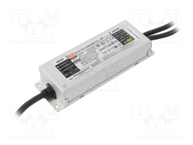Power supply: switched-mode; LED; 75W; 75÷150VDC; 250÷500mA; IP65