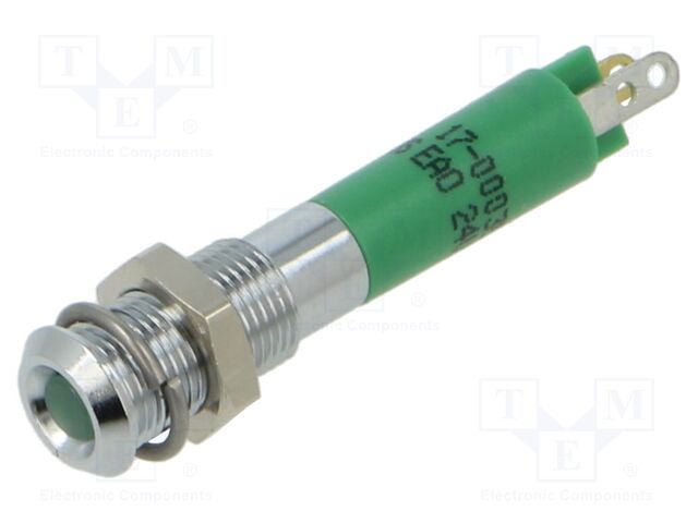 Indicator: LED; flat; green; 24VDC; 24VAC; Ø6mm; ØLED: 3mm; 6mcd; 17