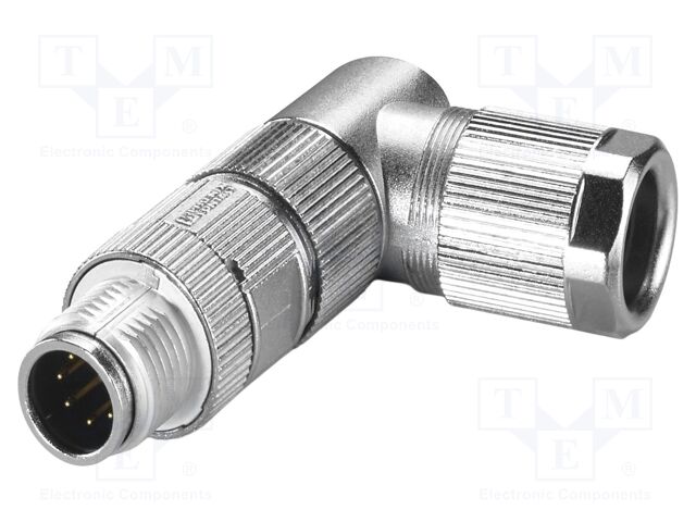 Connector: M12; plug; PIN: 8; 30V; angled; IP65; crimped; A code; 2A