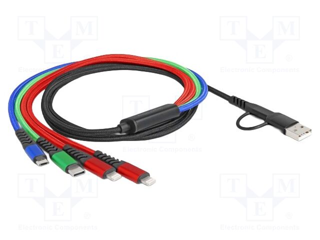 Cable; USB 2.0; 1.2m; black,red,blue,green; Cu,tinned; 24AWG; 5V