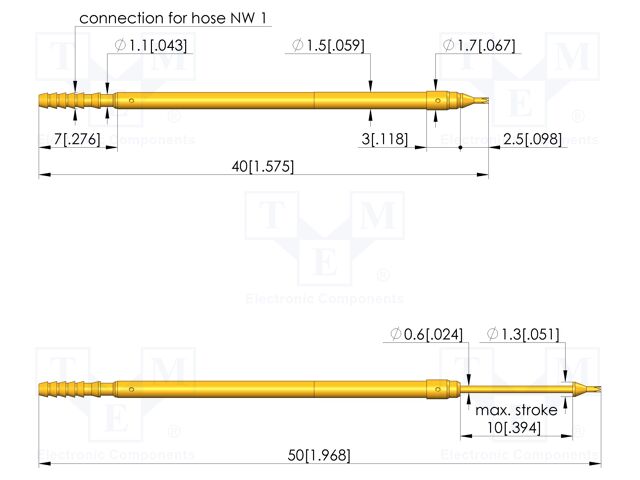 Test needle; Spring compression: 6mm; 10mm; 1A; steel; gold-plated