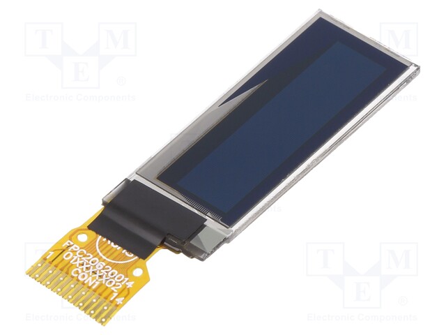 Display: OLED; graphical; 0.91"; 128x32; Dim: 30x11.5x1.45mm; white