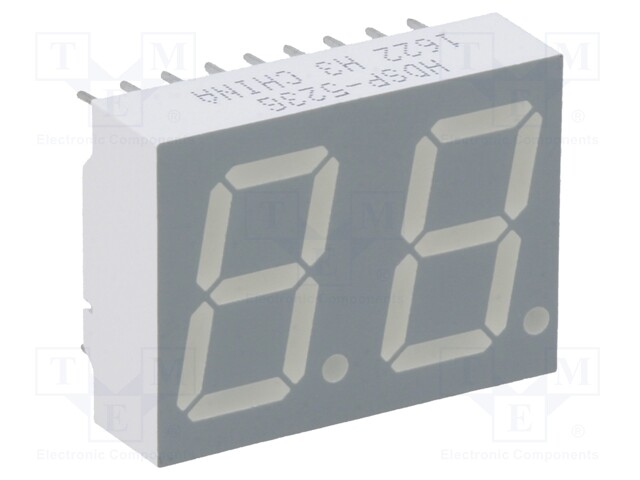 Display: LED; 7-segment; 14.22mm; 0.56"; No.char: 2; green; cathode
