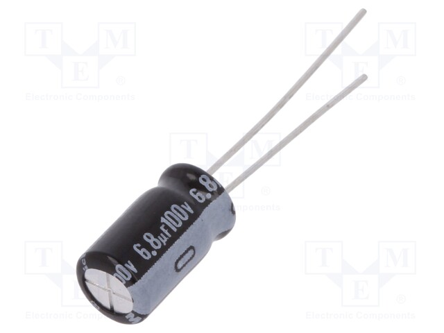 Capacitor: electrolytic; THT; 6.8uF; 100VDC; Ø6.3x11mm; ±20%; 65mA
