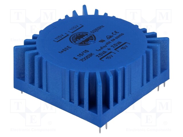 Transformer: encapsulated; 15VA; 115/230VAC; 15V; 15V; 500mA; 500mA