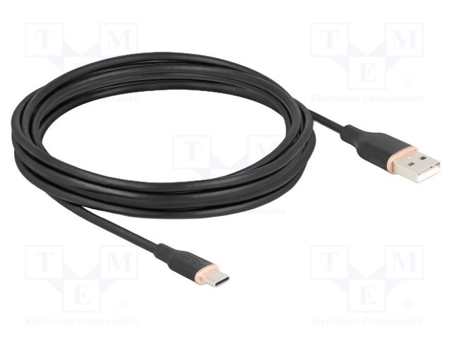 Cable; USB 2.0; USB A plug,USB C plug; gold-plated; 4m; black