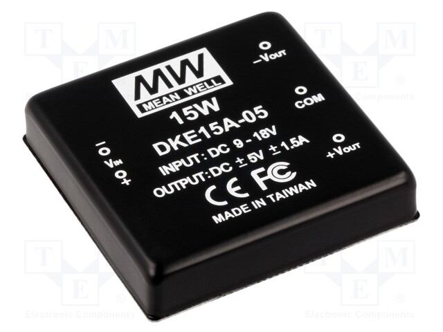 Converter: DC/DC; 15W; Uin: 9÷18V; Uout: 5VDC; Uout: -5VDC; 2"x2"