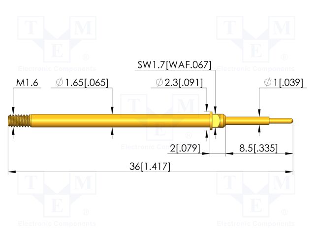 Test needle; Spring compression: 4mm; 5mm; 5A; CuBe; gold-plated