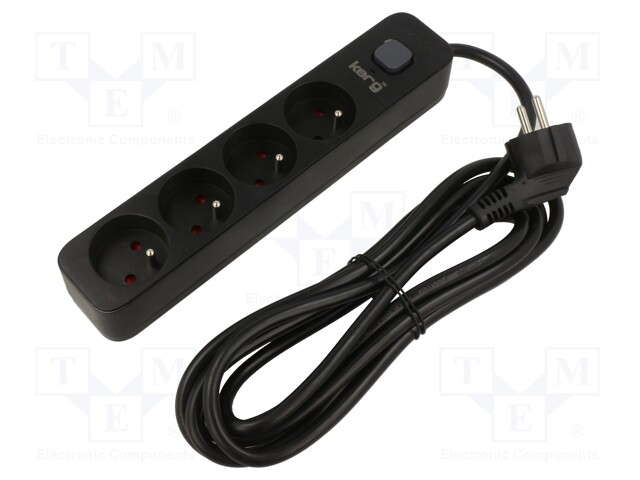 Plug socket strip: protective; Sockets: 4; 230VAC; 16A; black