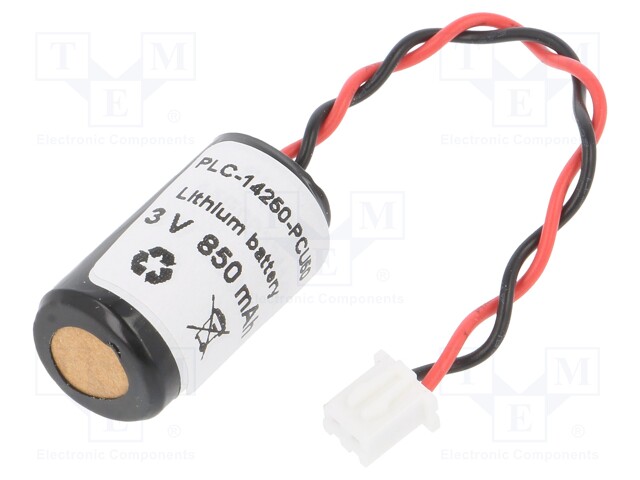 Battery: lithium; 3V; 1/2AA,1/2R6; connectors; Ø14.5x26mm; 850mAh