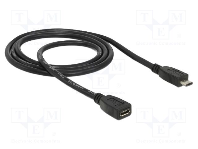 Cable; USB 2.0; USB B micro socket,USB B micro plug; 1m; black