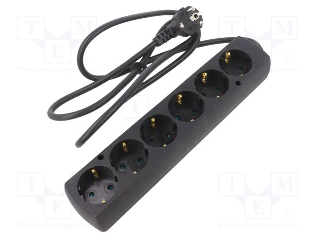Extension lead; 3x1.5mm2; Schuko; Sockets: 6; PVC; black; Len: 1.5m