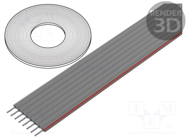 Wire: ribbon; 1mm; stranded; Cu; 8x28AWG; PVC; grey