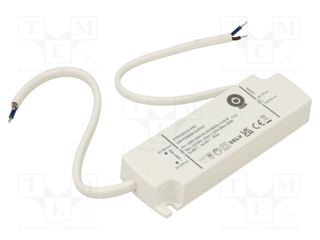 Power supply: switching; LED; 20W; 12VDC; 0÷1.67A; 180÷264VAC; IP44