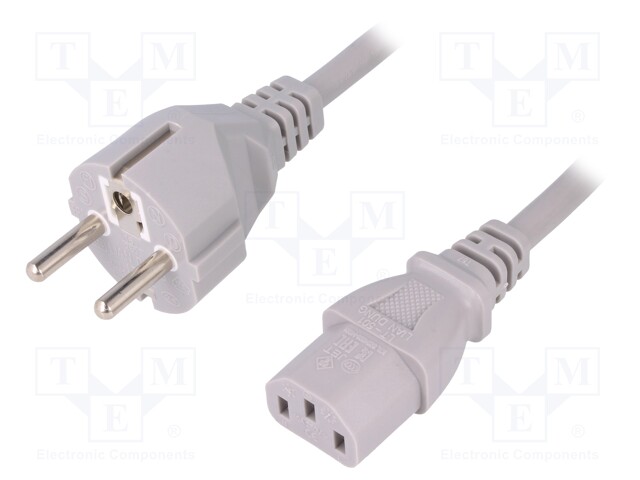 Cable; CEE 7/7 (E/F) plug,IEC C13 female; 5m; grey; PVC; 3x1mm2