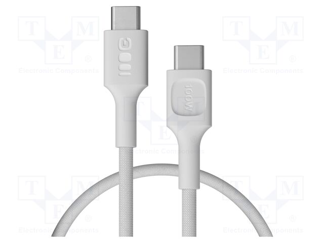 Cable; USB C plug,both sides; 0.3m; white; 480bps; textile; 100W