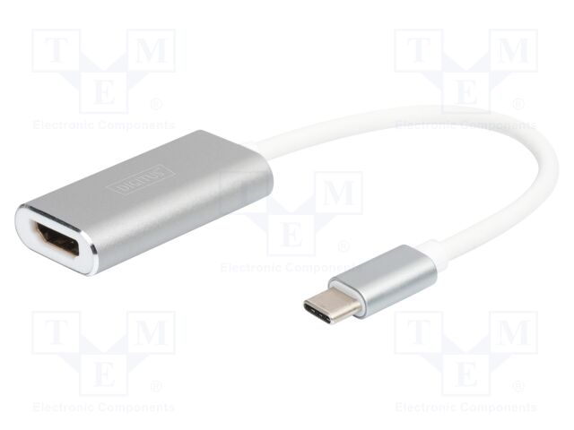 Adapter; USB 3.2; HDMI socket,USB C plug; 150mm; silver