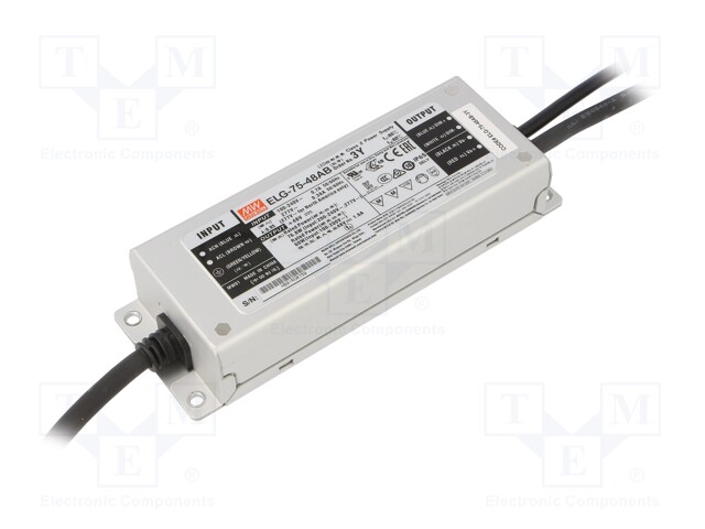 Power supply: switched-mode; LED; 76.8W; 48VDC; 43.2÷52.8VDC; IP65
