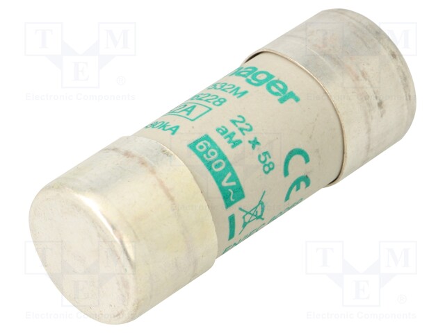 Fuse: fuse; aM; 32A; 690VAC; cylindrical,industrial; 22x58mm