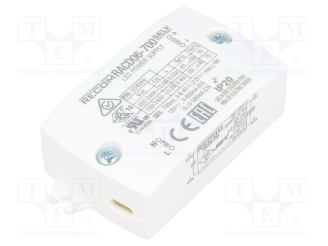 Power supply: switched-mode; LED; 20W; 2÷40VDC; 500mA; 198÷264VAC