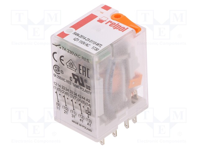 Relay: electromagnetic; 4PDT; Ucoil: 110VAC; 6A/250VAC; 6A/24VDC
