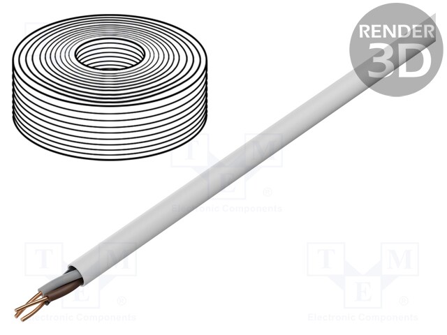 Wire; YDY; round; solid; Cu; 3x1,5mm2; PVC; white; 450/750V; 100m