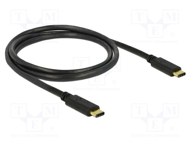 Cable; USB 2.0; USB C plug,both sides; 1m; black; 23AWG,32AWG