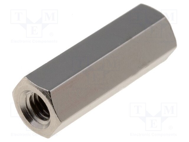 Screwed spacer sleeve; Int.thread: M3; 15mm; brass; nickel