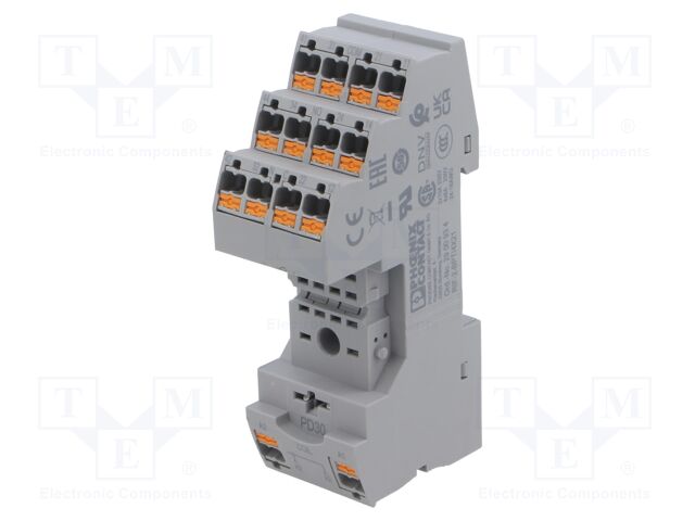 Relay Socket, DIN Rail, Push In, 12 A, 250 V, RIF-2-BPT Series