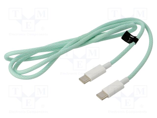 Cable; USB 2.0; USB C plug,both sides; 1m; green; 480Mbps; textile