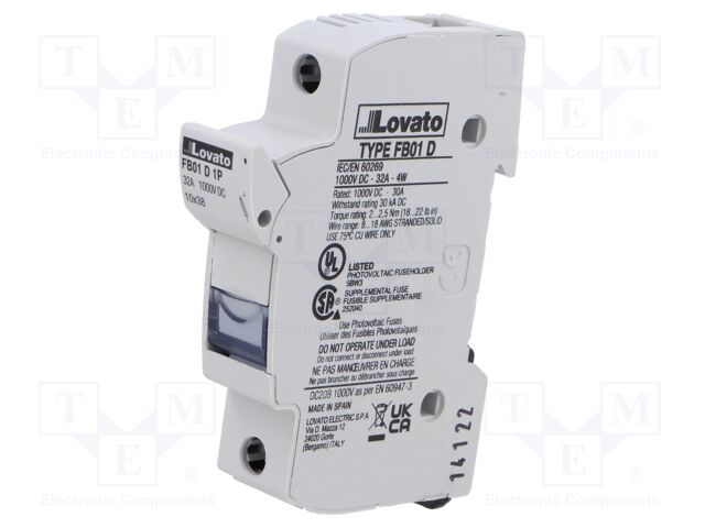 Fuse base; 10x38mm; for DIN rail mounting; 32A; Poles: 1; 1kVDC