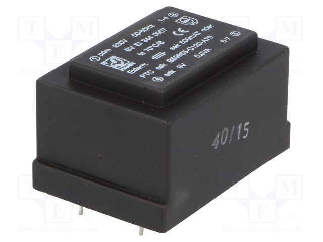 Transformer: encapsulated; 5VA; 230VAC; 9V; 556mA; Mounting: PCB