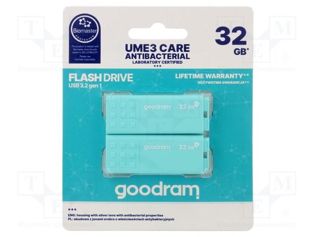 Pendrive; USB 3.2; 32GB; R: 60MB/s; W: 20MB/s; USB A; mint