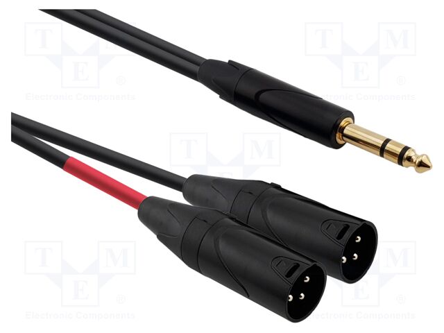 Cable; Jack 6,3mm plug,XLR male 3pin x2; 1m; black; PVC