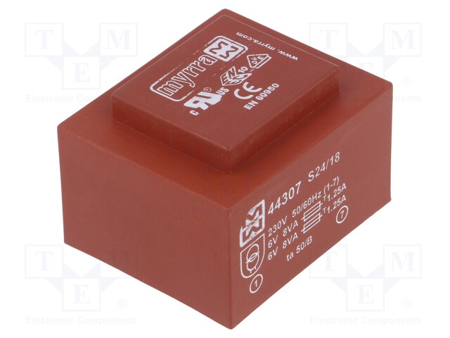 Transformer: encapsulated; 16VA; 230VAC; 6V; 6V; 1333mA; 1333mA