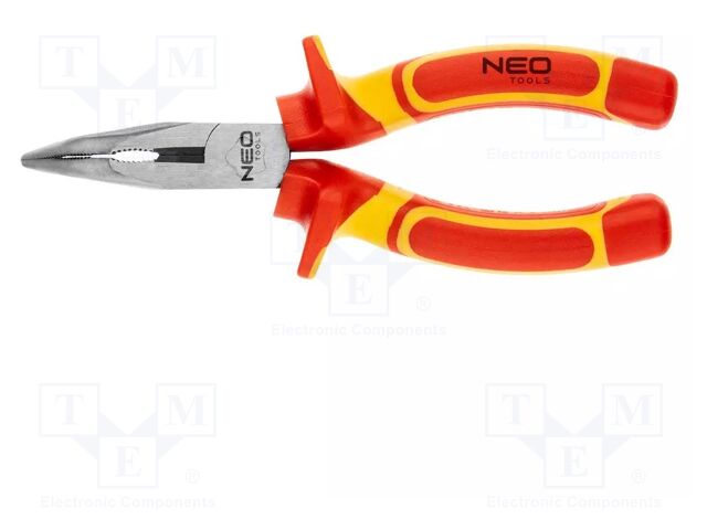 Pliers; insulated,straight,half-rounded nose,universal; 160mm