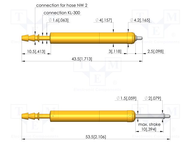 Test needle; Spring compression: 6mm; 10mm; 10A; steel; Ø: 1.3mm