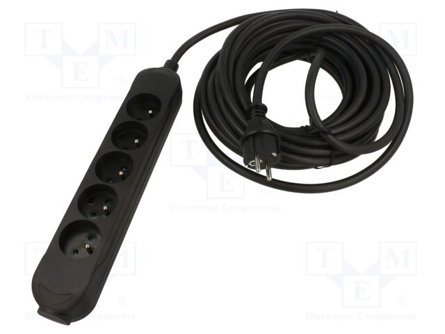 Extension lead; Sockets: 5; PVC; black; 3x2,5mm2; 10m; 16A; PRO