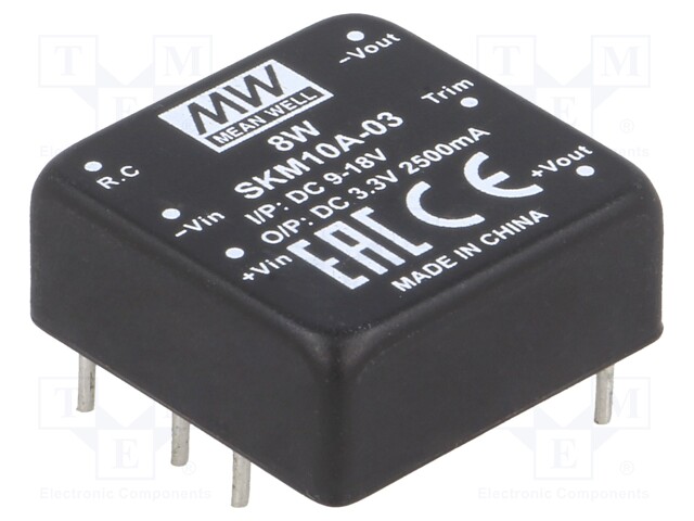 Converter: DC/DC; 10W; Uin: 9÷18V; 3.3VDC; Iout: 2500mA; 1"x1",DIP