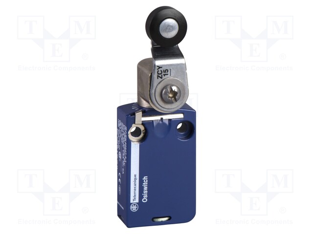 Limit switch; lever R 34,4mm, plastic roller Ø16mm; NO + NC; 6A