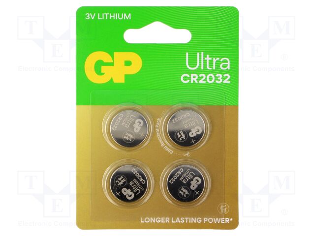 Battery: lithium; CR2032,coin; 3V; 220mAh; non-rechargeable; 4pcs.
