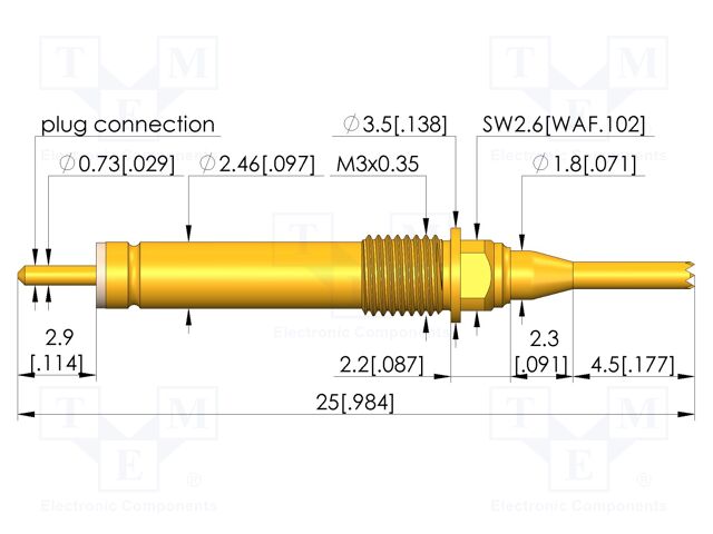 Test needle; Spring compression: 4mm; 5mm; 3A; CuBe; gold-plated