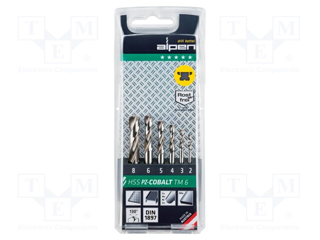 Drill set; Application: metal,steel; Pcs: 6; Mat: HSS; for metal