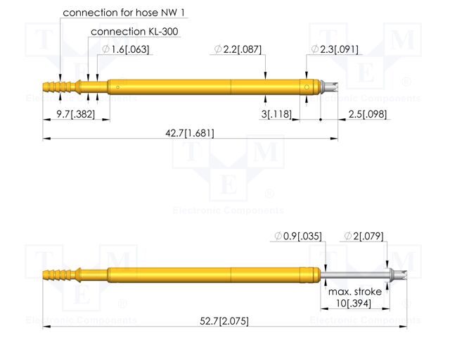 Test needle; Spring compression: 6mm; 10mm; 2A; steel; Ø: 1.3mm