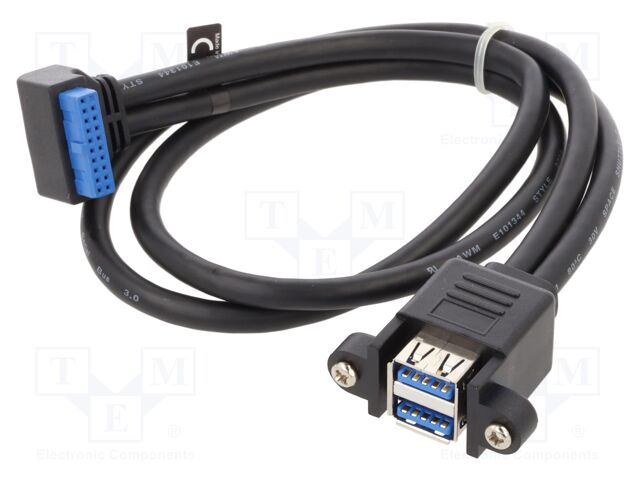 Cable; USB A socket x2,19pin pin header; 0.5m; 24AWG,28AWG