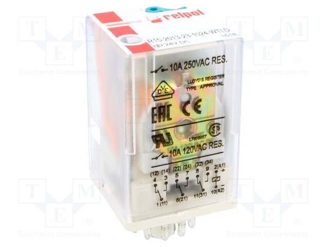 Relay: electromagnetic; 3PDT; Ucoil: 24VDC; 10A/250VAC; 10A/24VDC