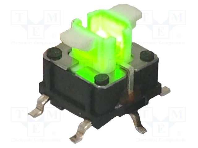 Microswitch TACT; SPST-NO; Pos: 2; 0.05A/12VDC; SMT; LED; green